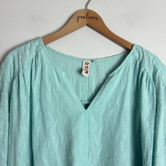 Anthropologie Dolan Top Womens Large Seafoam Swiss Dot Textured Cotton Shirt L - Picture 3 of 8